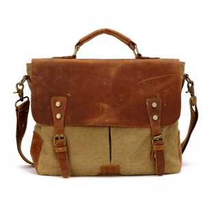 TA1 MESSENGER 1 VINTAGE™ Torba na ramię listonoszka płótno - skóra naturalna A4 - khaki